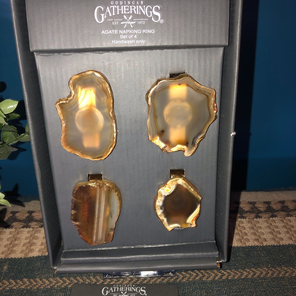 Godinger druzy agate amber napkin rings set NWT